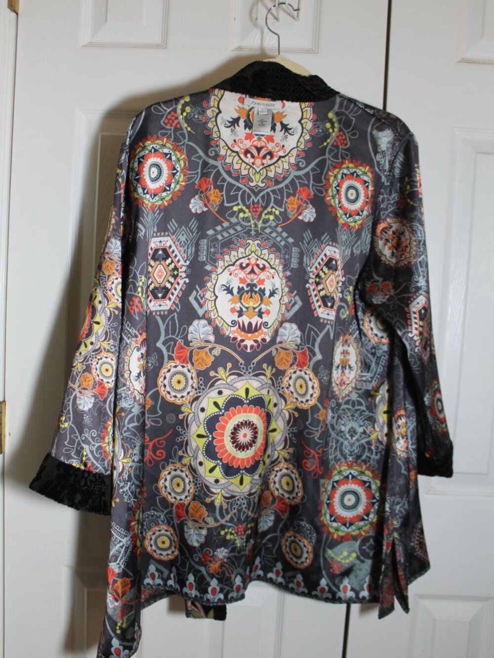John Mark Velvet Trim Open Front Reversible Kimono sz L - Picture 6 of 6